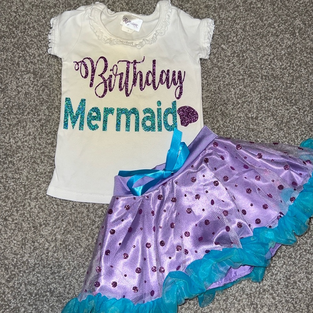 Reflection sparkles boutique 3t birthday mermaid top and skirt tutu